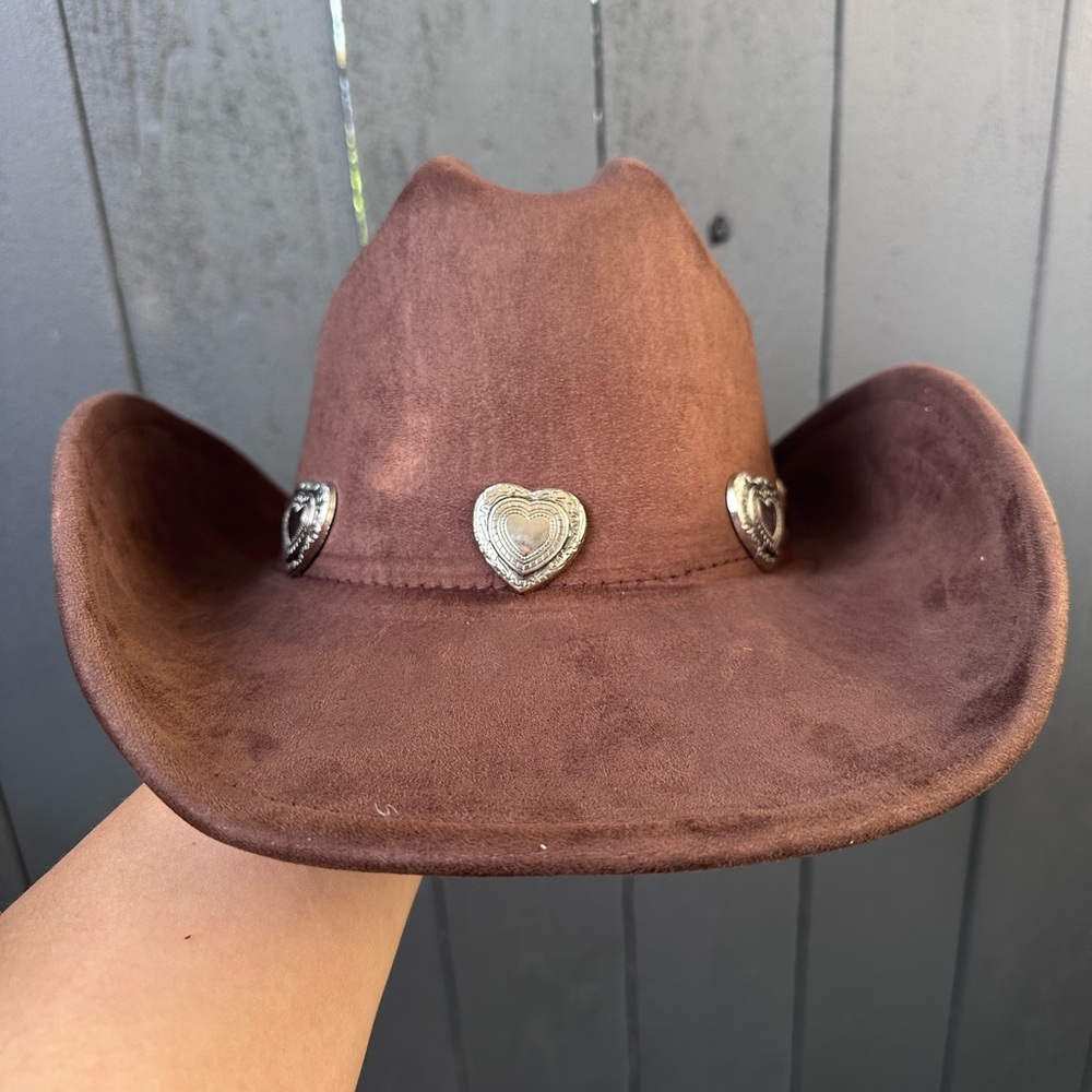 Stylish Brown Cowboy Hat with Heart Accents
